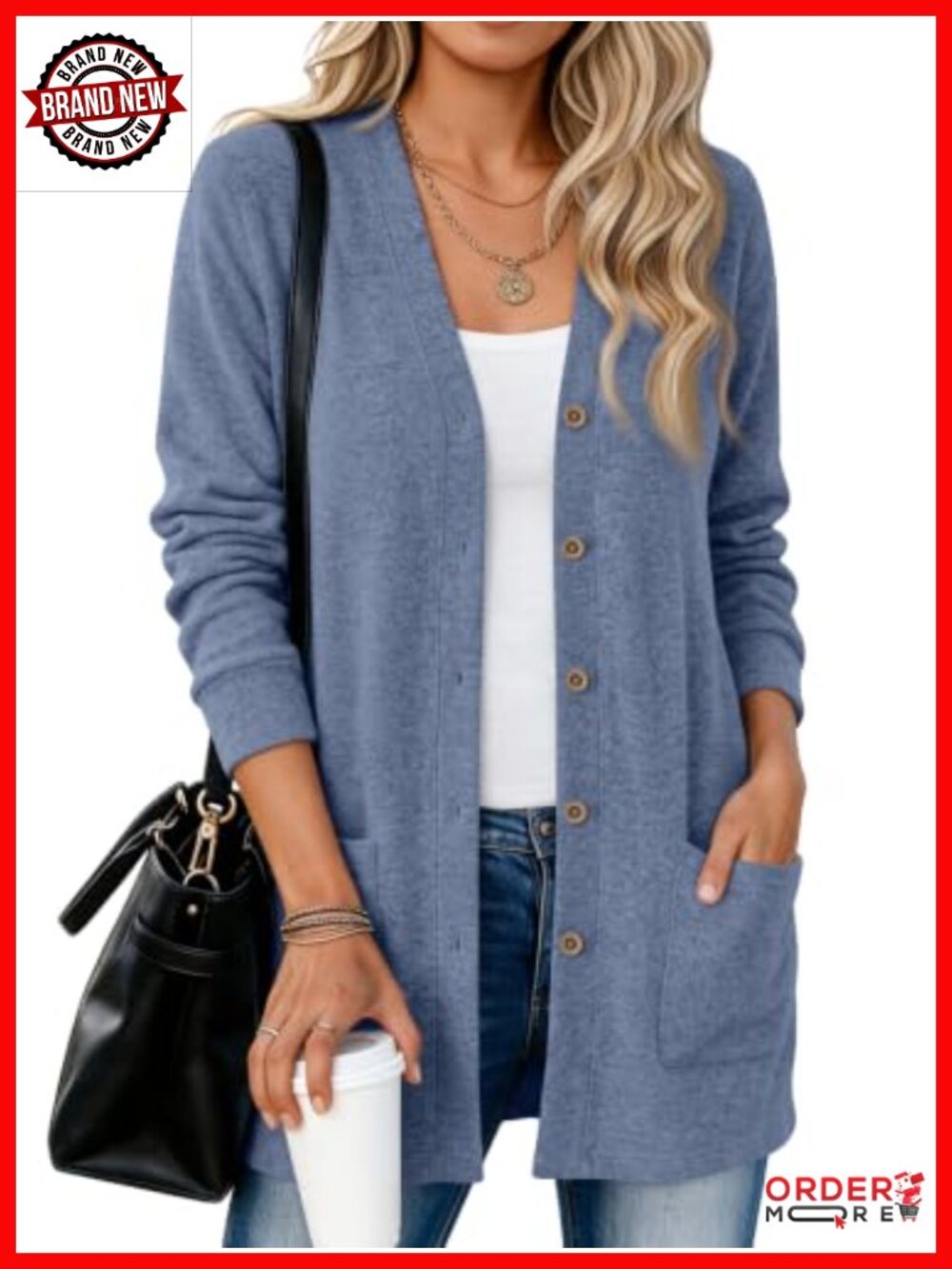 Lightweight Long Sleeve Button Front Cardigan Sweater with Pockets